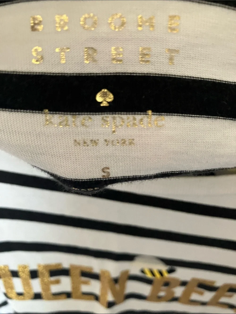 kate spade: Broome Street Black & White “Queen Bee” Striped Tee- S